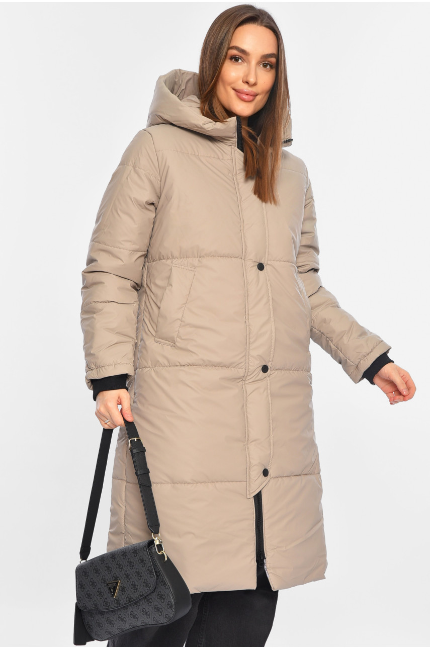 Куртка жіноча подовжена демісезонна бежевого кольору 322-3 196377
