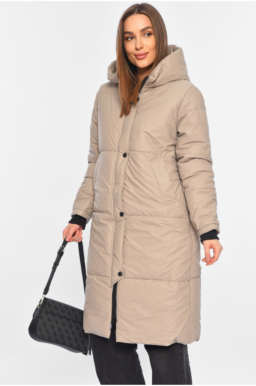Куртка жіноча подовжена демісезонна бежевого кольору 322-3 196377