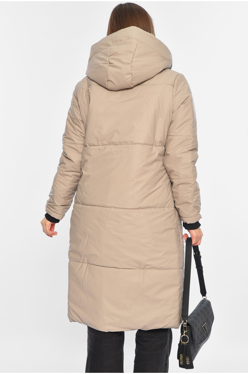 Куртка жіноча подовжена демісезонна бежевого кольору 322-3 196377