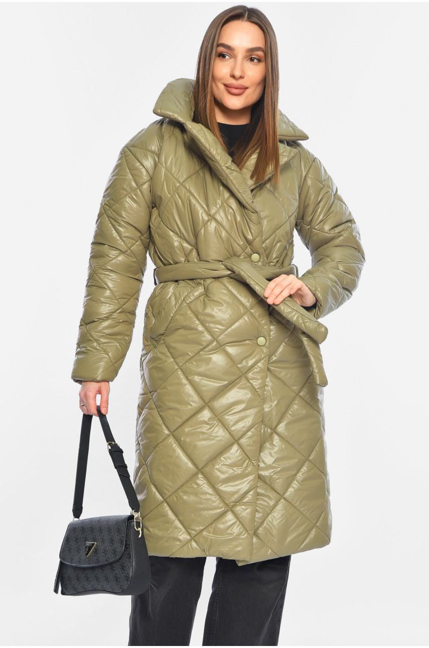 Куртка жіноча подовжена демісезонна оливкового кольору 327 196380