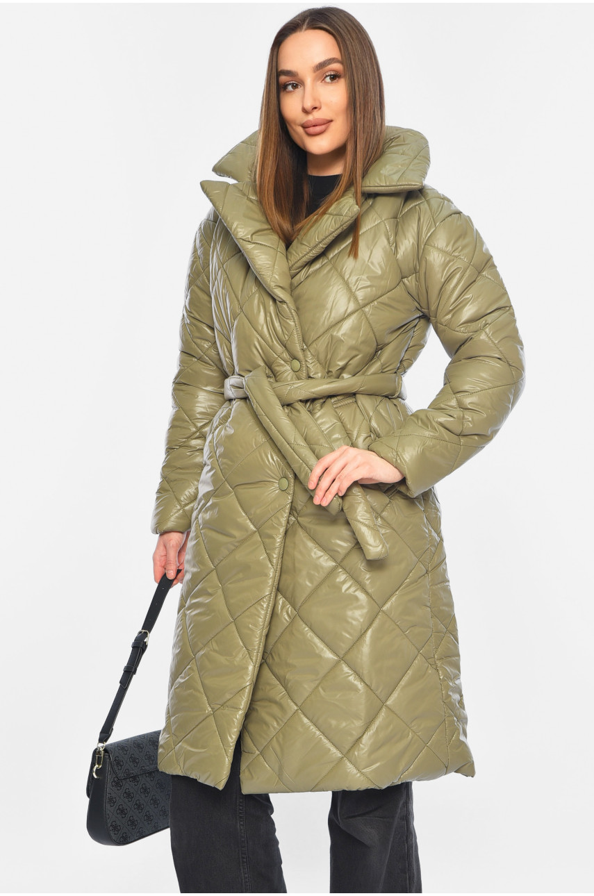 Куртка жіноча подовжена демісезонна оливкового кольору 327 196380