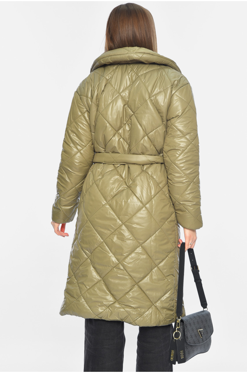 Куртка жіноча подовжена демісезонна оливкового кольору 327 196380