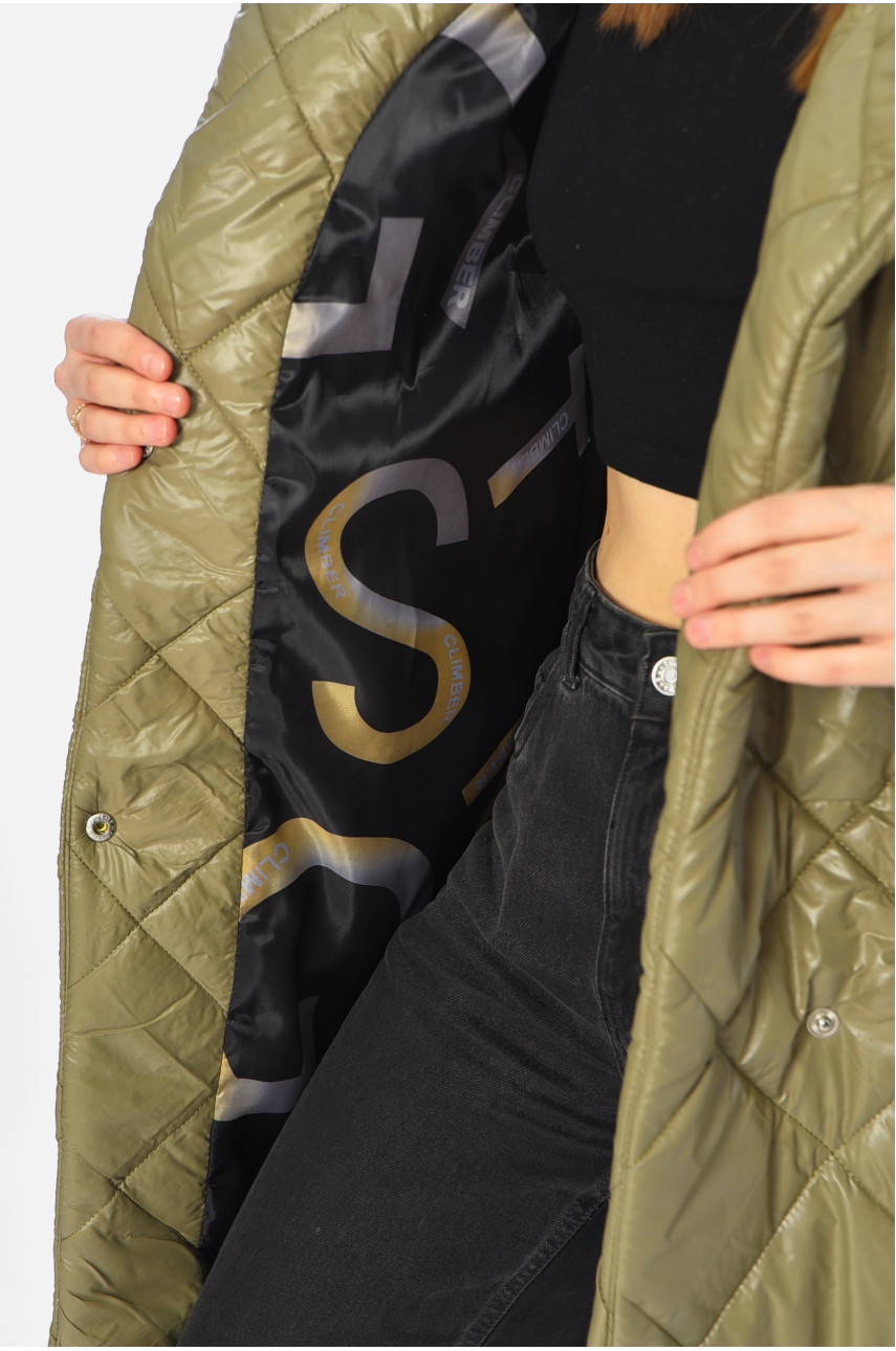Куртка жіноча подовжена демісезонна оливкового кольору 327 196380