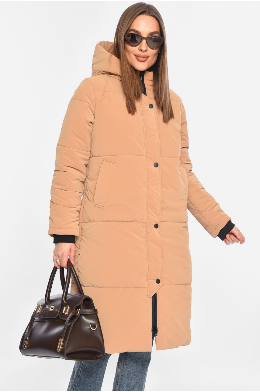 Куртка жіноча подовжена демісезонна коричневого кольору 322 196382