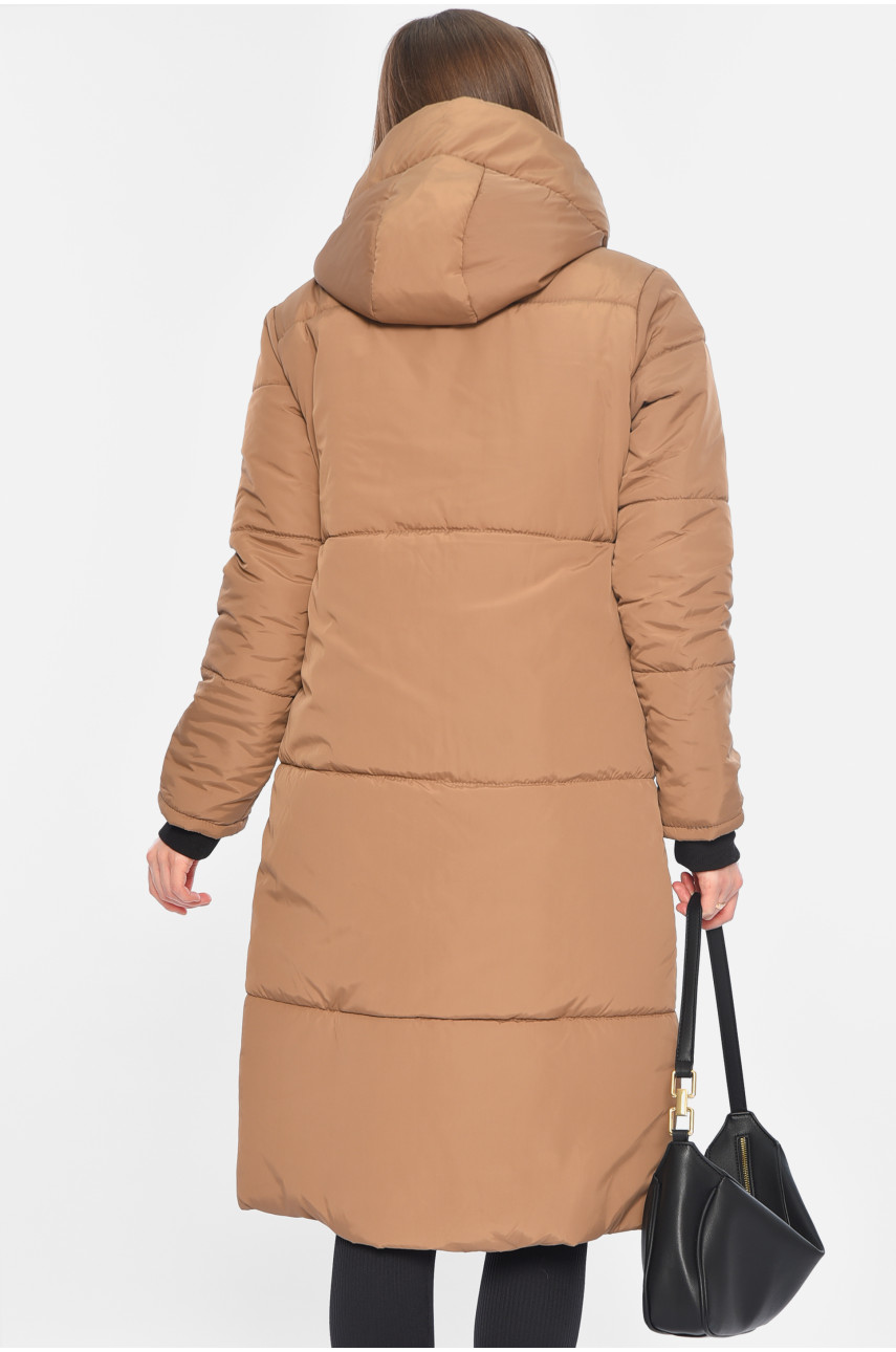 Куртка жіноча подовжена демісезонна темно-коричневого кольору 322-1 196383