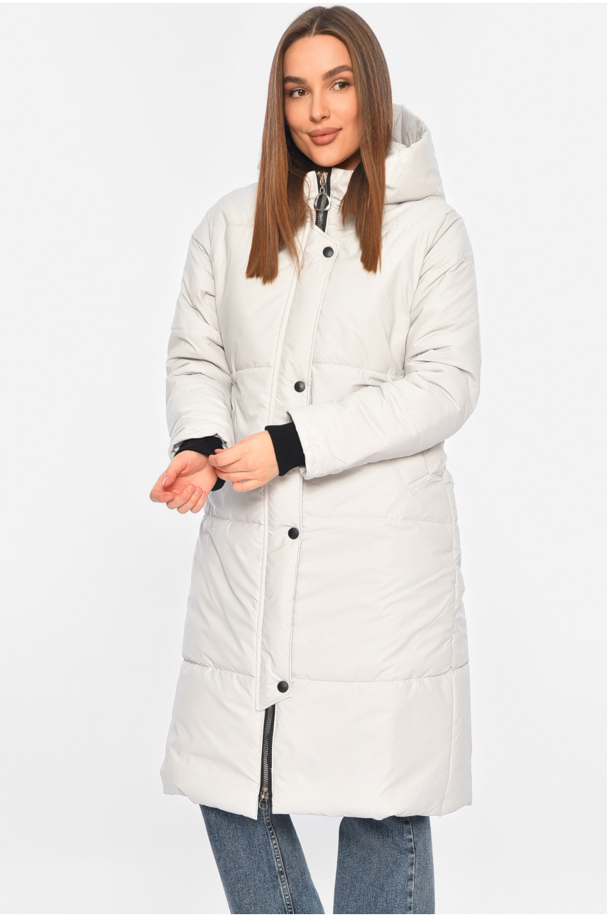 Куртка жіноча подовжена демісезонна білого кольору 322 196387