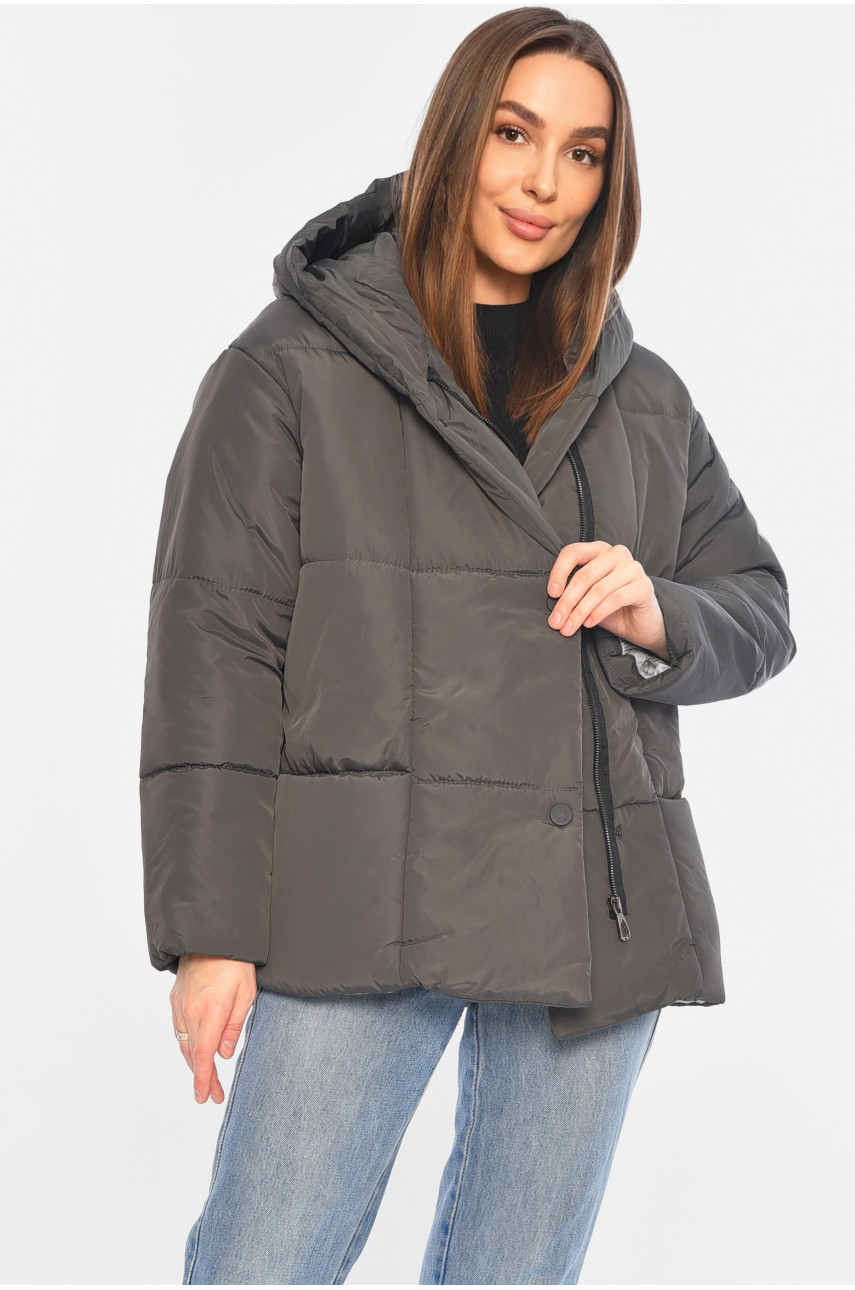 Куртка жіноча демісезонна темно-сірого кольору 268-1 196390