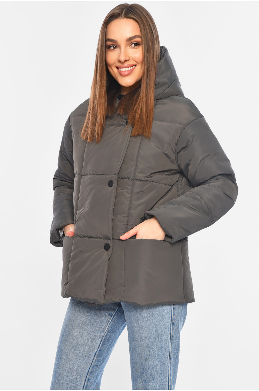 Куртка жіноча демісезонна темно-сірого кольору 268-1 196390