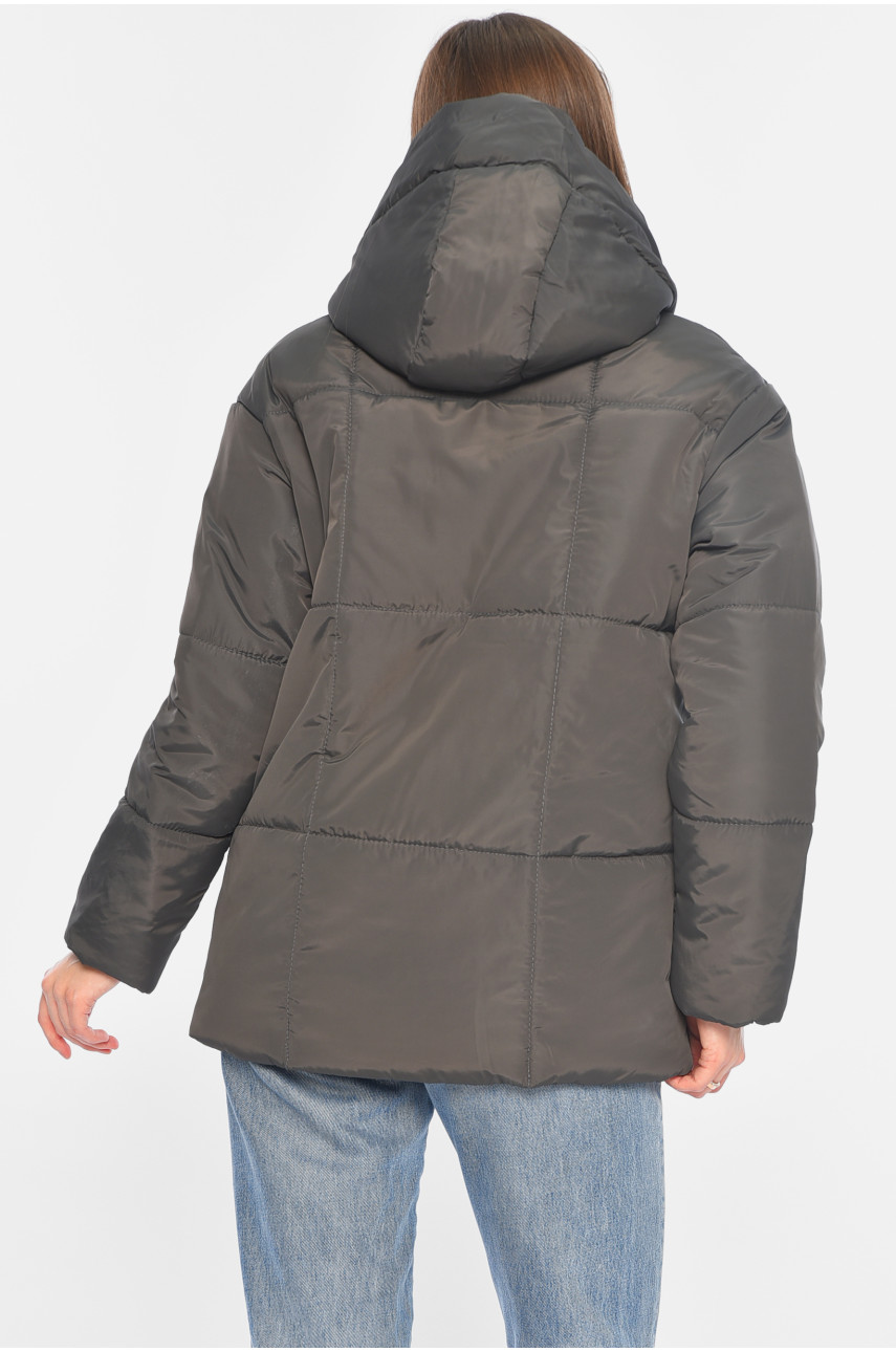 Куртка жіноча демісезонна темно-сірого кольору 268-1 196390