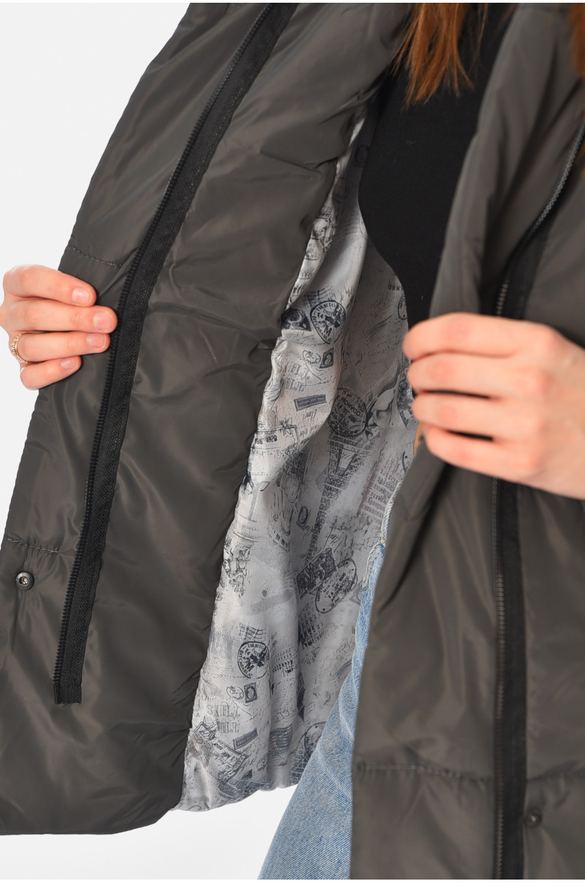 Куртка жіноча демісезонна темно-сірого кольору 268-1 196390