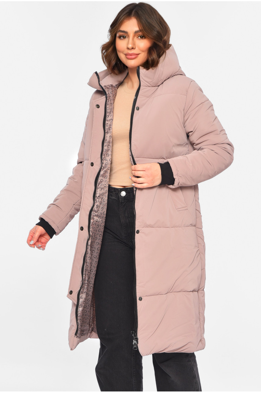 Куртка жіноча подовжена демісезонна рожевого кольору 322 196426
