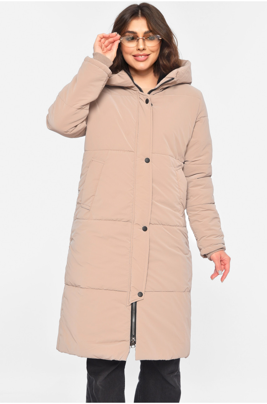 Куртка жіноча подовжена демісезонна бежевого кольору 322 196427