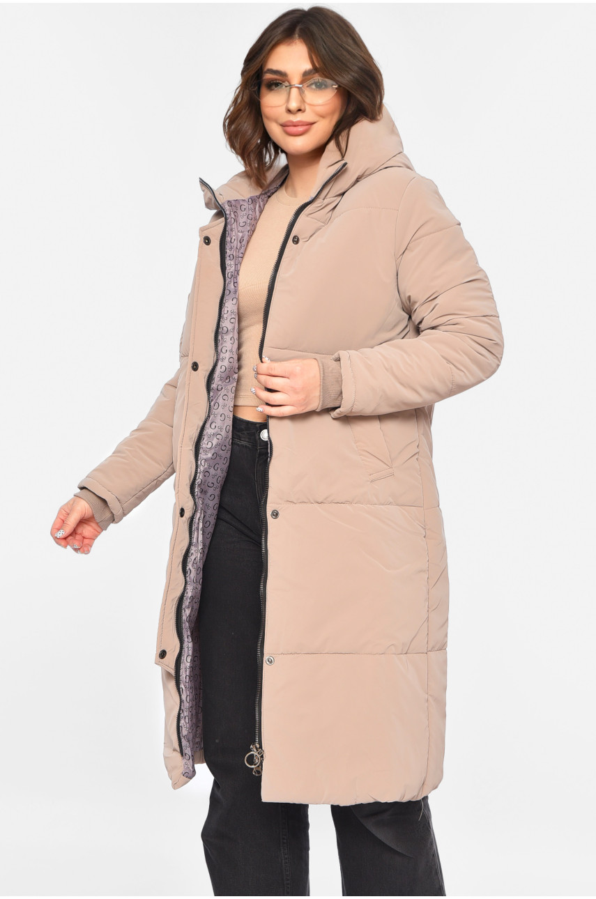 Куртка жіноча подовжена демісезонна бежевого кольору 322 196427