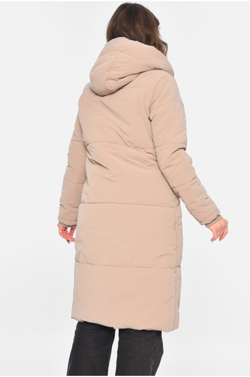 Куртка жіноча подовжена демісезонна бежевого кольору 322 196427
