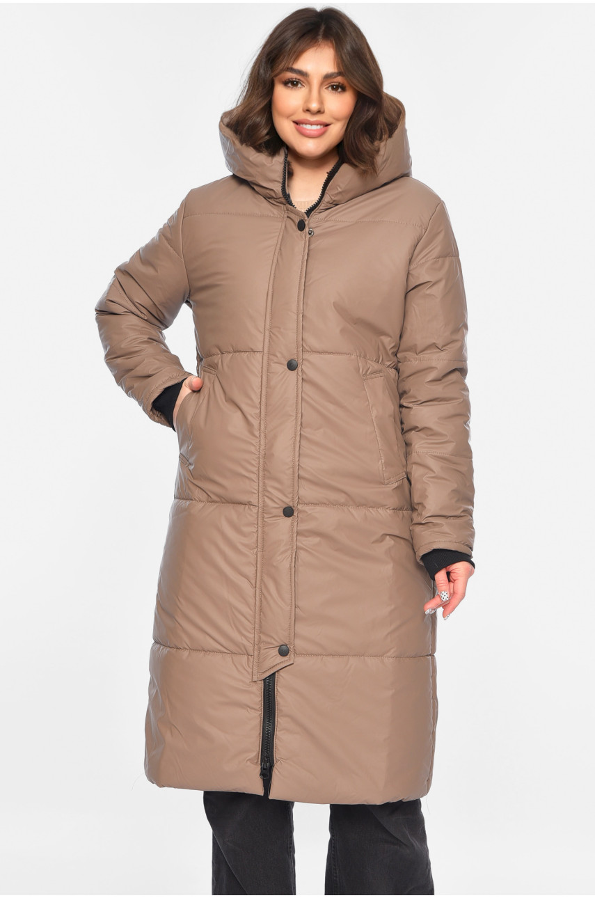 Куртка жіноча подовжена демісезонна коричневого кольору 322-3 196428