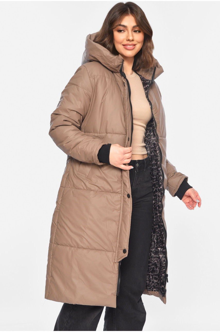Куртка жіноча подовжена демісезонна коричневого кольору 322-3 196428