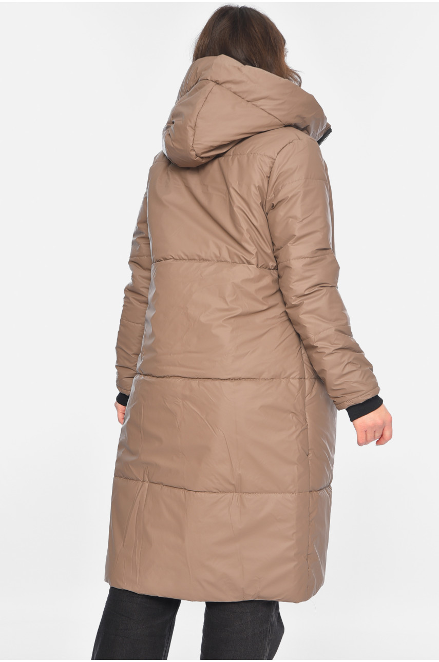 Куртка жіноча подовжена демісезонна коричневого кольору 322-3 196428