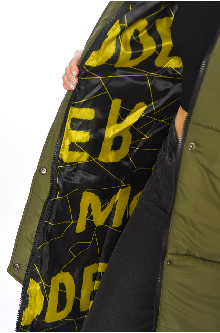 Куртка жіноча подовжена демісезонна темно-зеленого кольору 322-1 196468