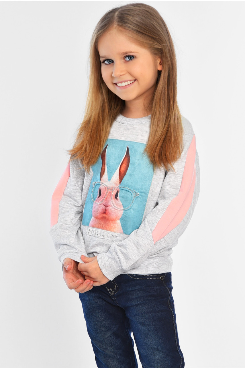 Свитшот детский для девочки светло-серого цвета 9202 196532