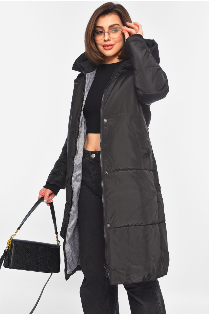 Куртка жіноча подовжена демісезонна чорного кольору 322-1 196548