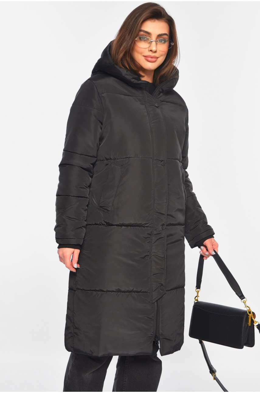 Куртка жіноча подовжена демісезонна чорного кольору 322-1 196548