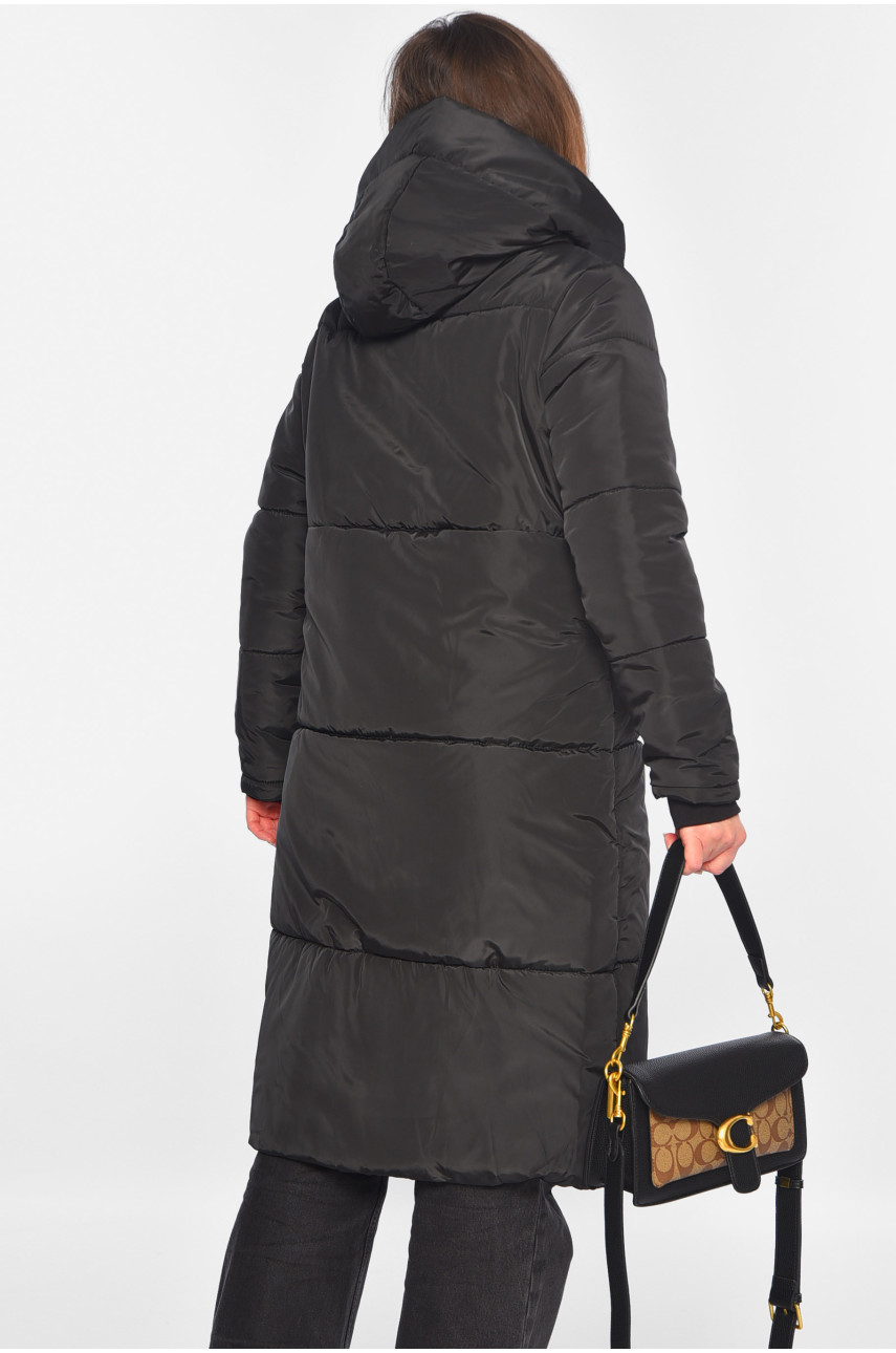 Куртка жіноча подовжена демісезонна чорного кольору 322-1 196548