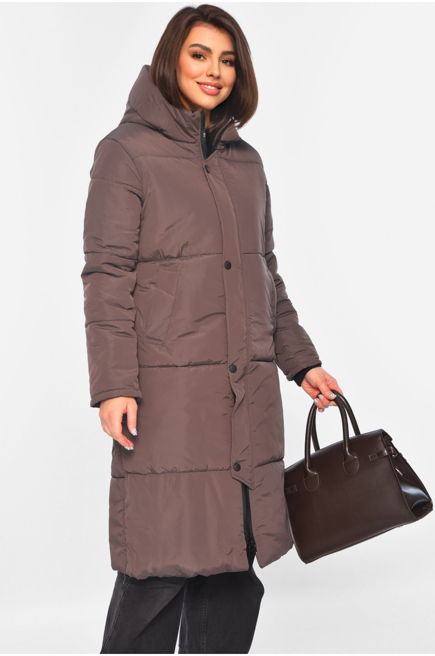 Куртка жіноча подовжена демісезонна темно-фіолетового кольору 322-1 196550 Куртка жіноча подовжена демісезонна темно-фіолетового кольору 322-1 196550