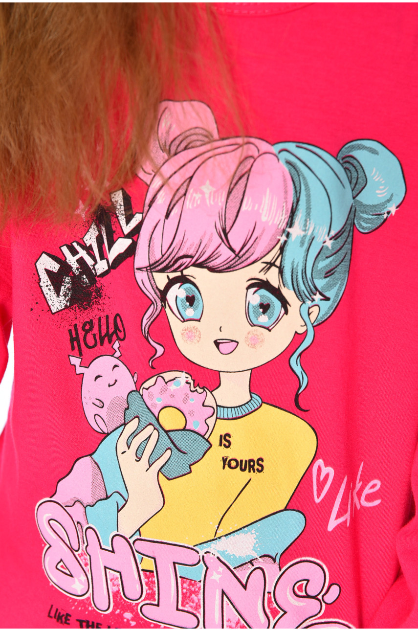 Лонгслив детский для девочки малинового цвета м18 196555