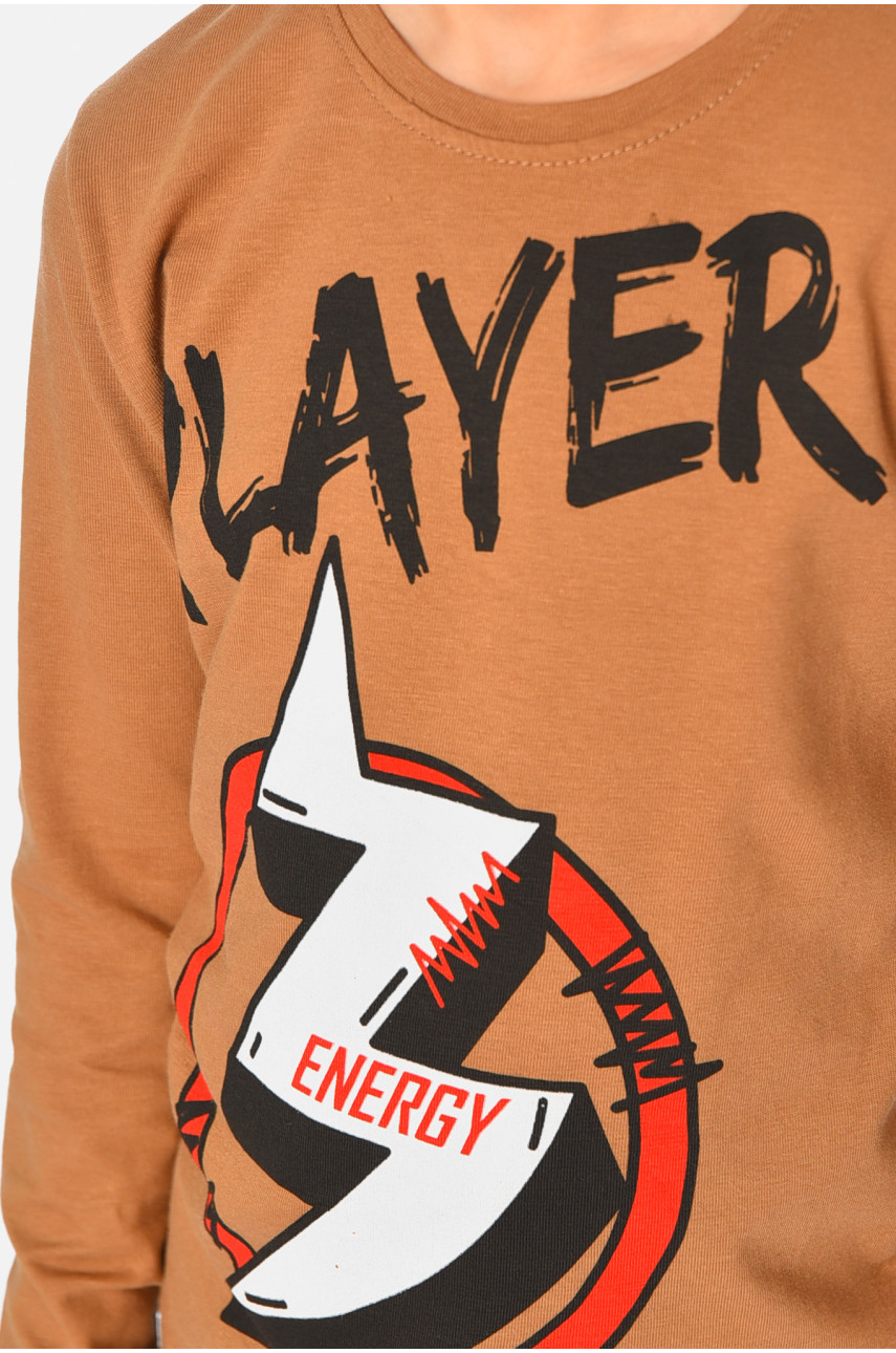 Лонгслів дитячий для хлопчика коричневого кольору м7038 196565 Лонгслів дитячий для хлопчика коричневого кольору м7038 196565