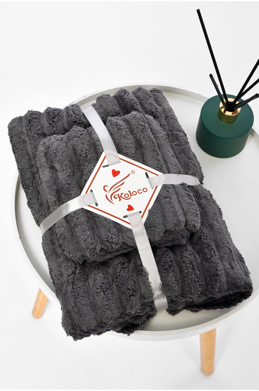 Набір однотонних рушників з мікрофібри банне+для обличчя темно-сірого кольору 98-754 196576