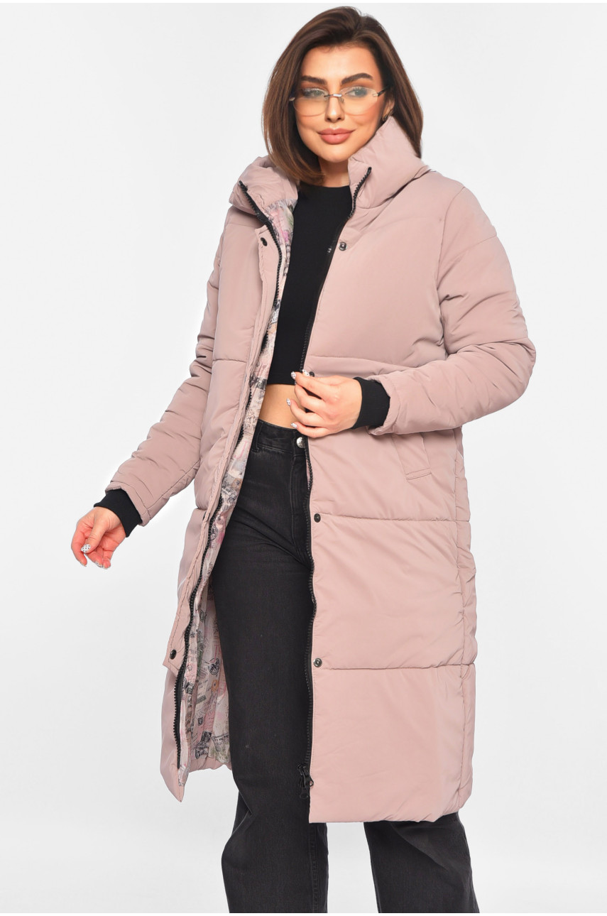 Куртка жіноча подовжена демісезонна темно-рожевого кольору 322 196584