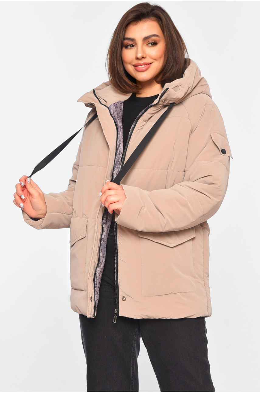 Куртка женская демисезонная темно-бежевого  цвета 299 196586