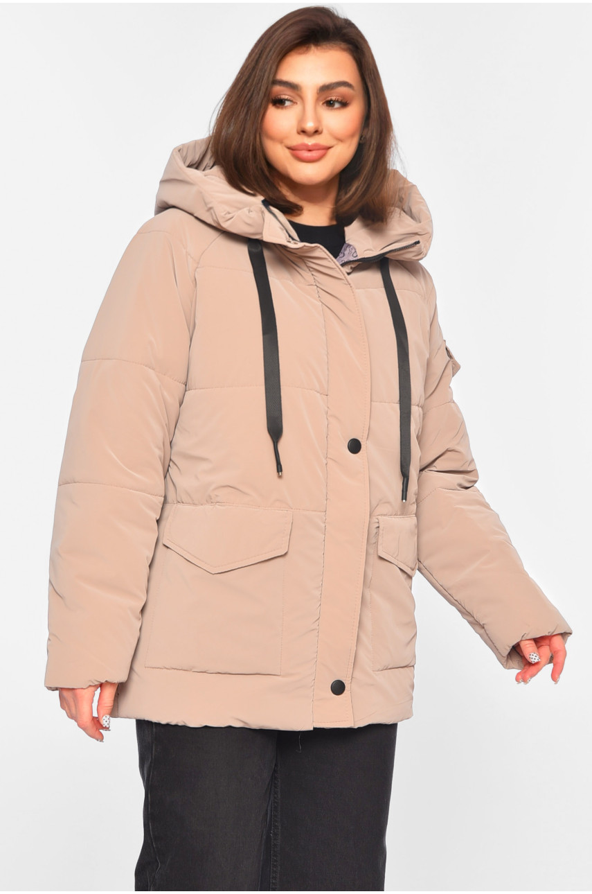 Куртка женская демисезонная темно-бежевого  цвета 299 196586