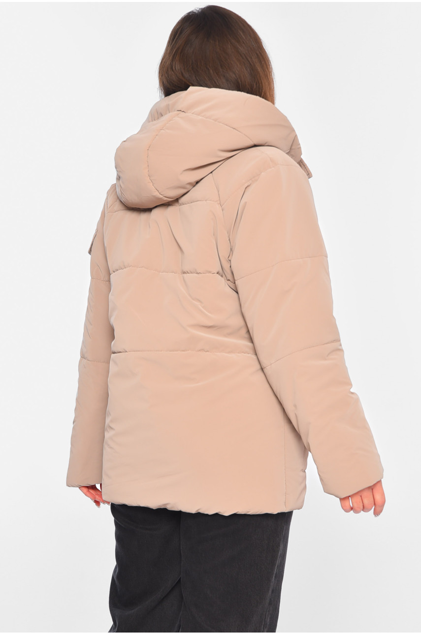 Куртка женская демисезонная темно-бежевого цвета 299 196586 Куртка женская демисезонная темно-бежевого цвета 299 196586