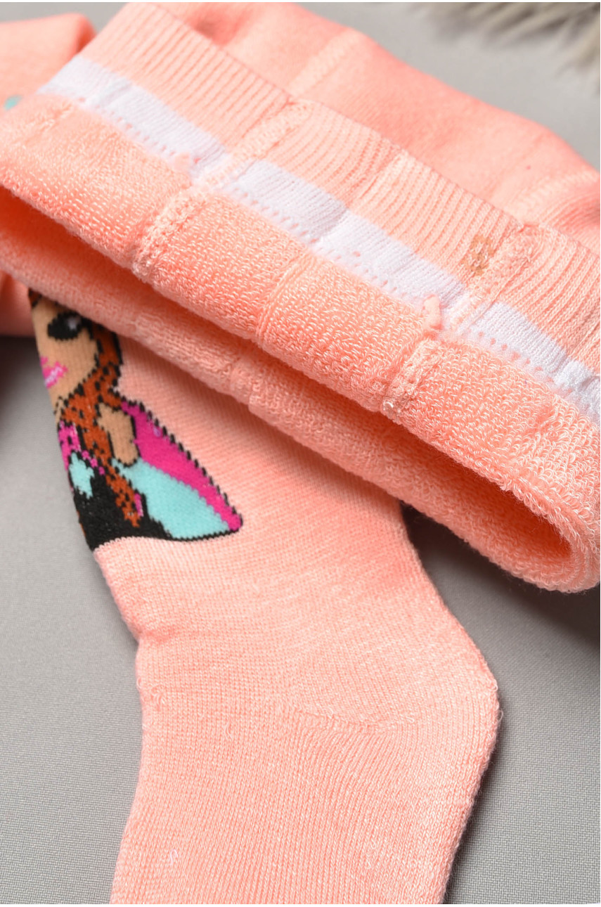 Колготы детские махровые для девочки персикового цвета с рисунком Т007 196623