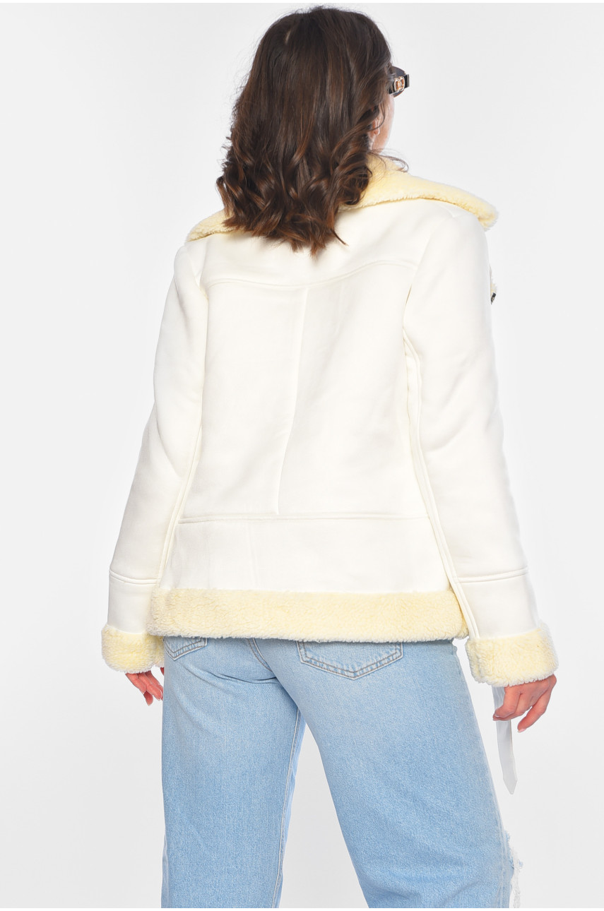 Дублянка жіноча на штучному хутрі білого кольору 0003 196817