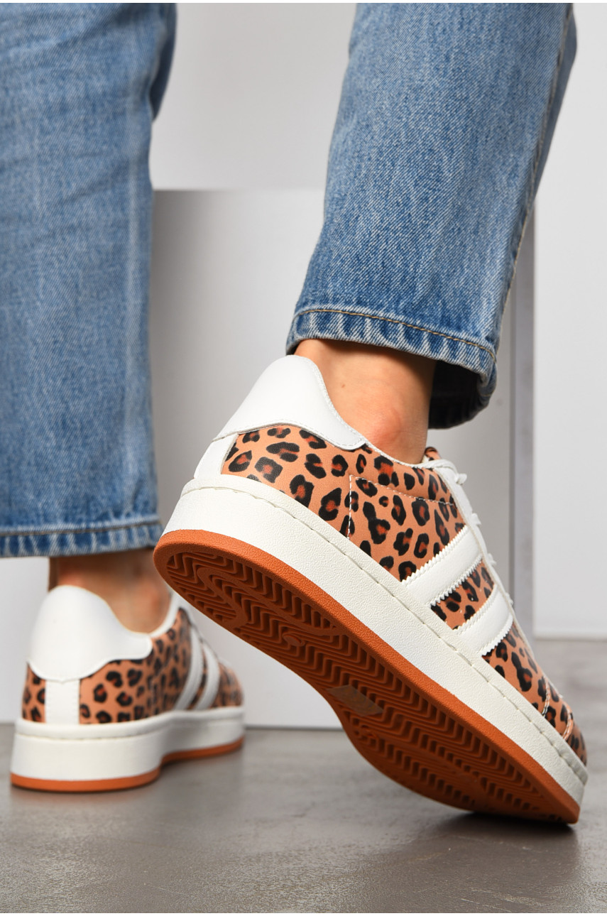 Кросівки жіночі білого кольору з леопардовим принтом на шнурівці 2025-2-2 196917