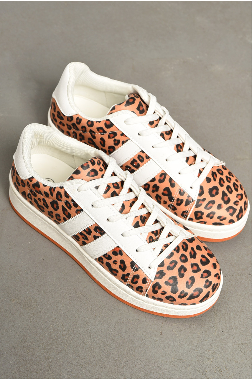 Кросівки жіночі білого кольору з леопардовим принтом на шнурівці 2025-2-2 196917