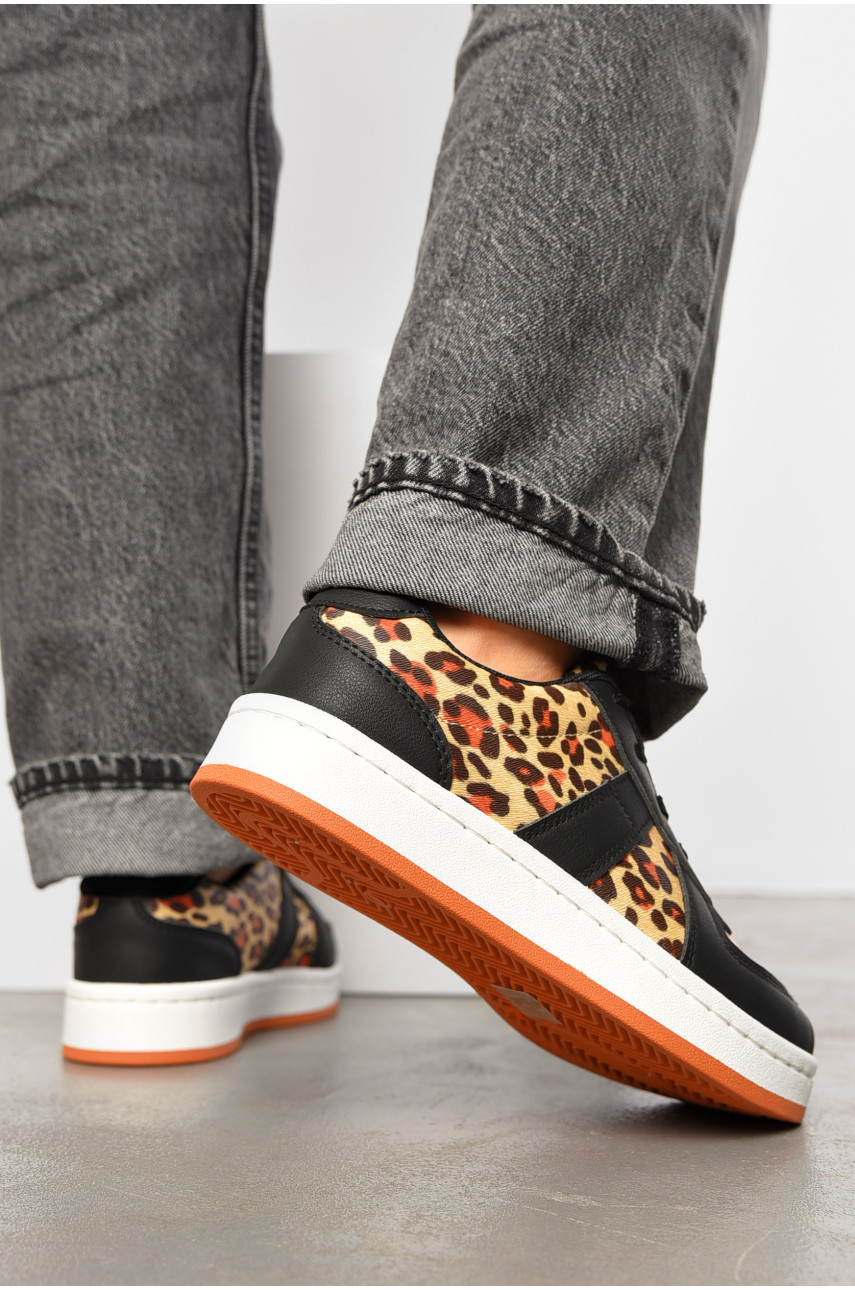 Кросівки жіночі чорного кольору з леопардовим принтом на шнурівці 2025-1-1 196918