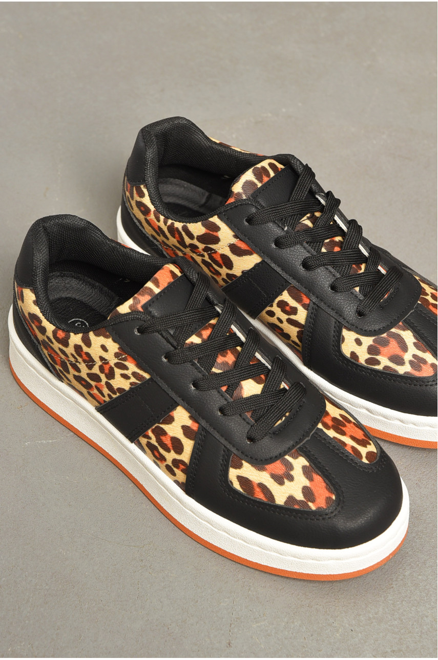 Кросівки жіночі чорного кольору з леопардовим принтом на шнурівці 2025-1-1 196918