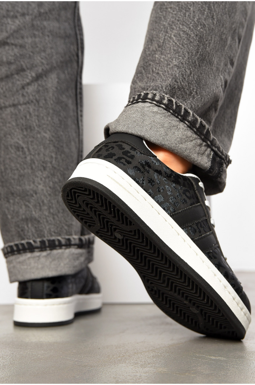 Кроссовки женские черно-белого цвета с леопардовым принтом на шнуровке 2025-2-1 196919