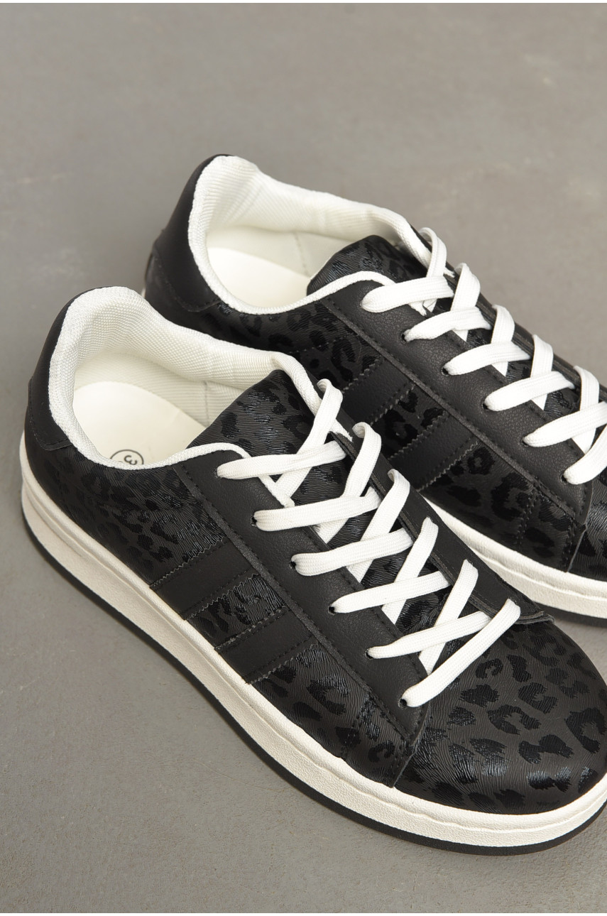 Кроссовки женские черно-белого цвета с леопардовым принтом на шнуровке 2025-2-1 196919