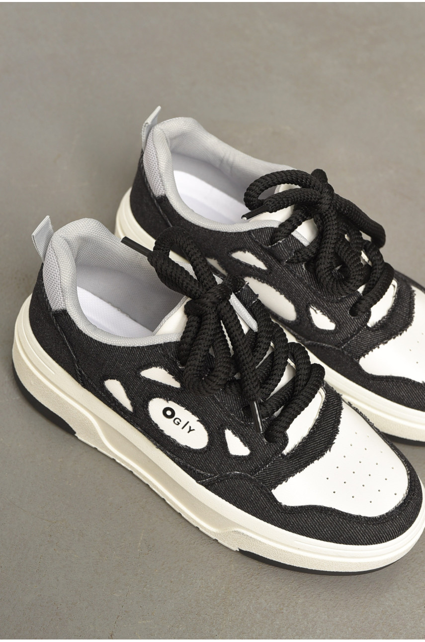 Кросівки жіночі чорно-білого кольору на шнурівці 2024-13-1 196922