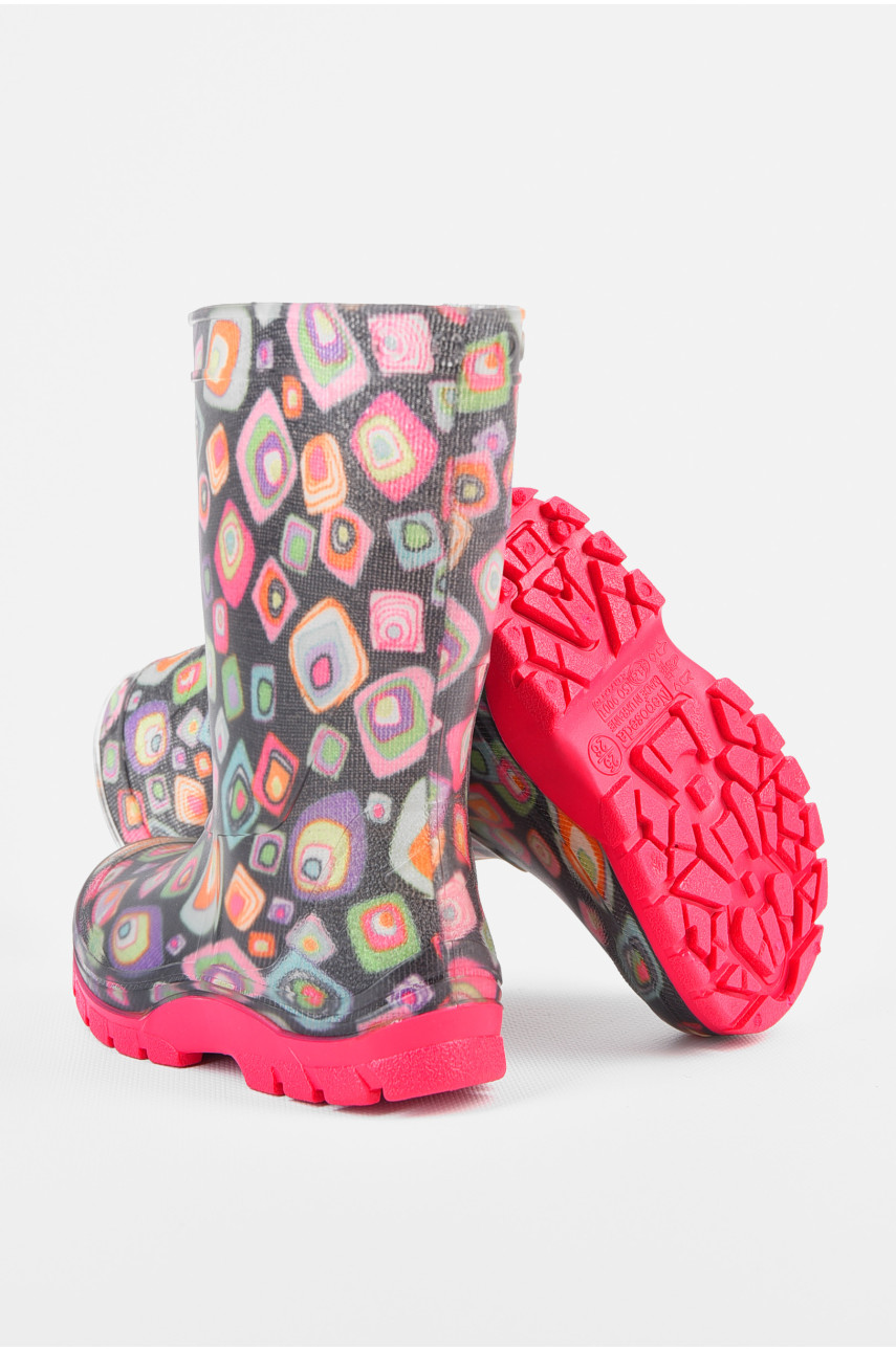 Сапоги резиновые детские черного цвета с рисунком ISO-9001 196931 Сапоги резиновые детские черного цвета с рисунком ISO-9001 196931