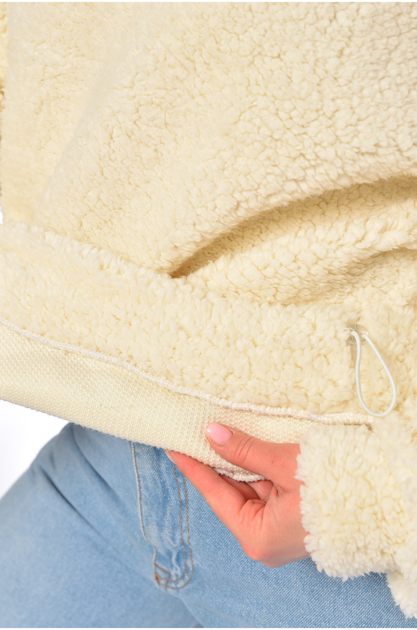 Худи женское тедди полубатальное молочного цвета 196934 Худи женское тедди полубатальное молочного цвета 196934