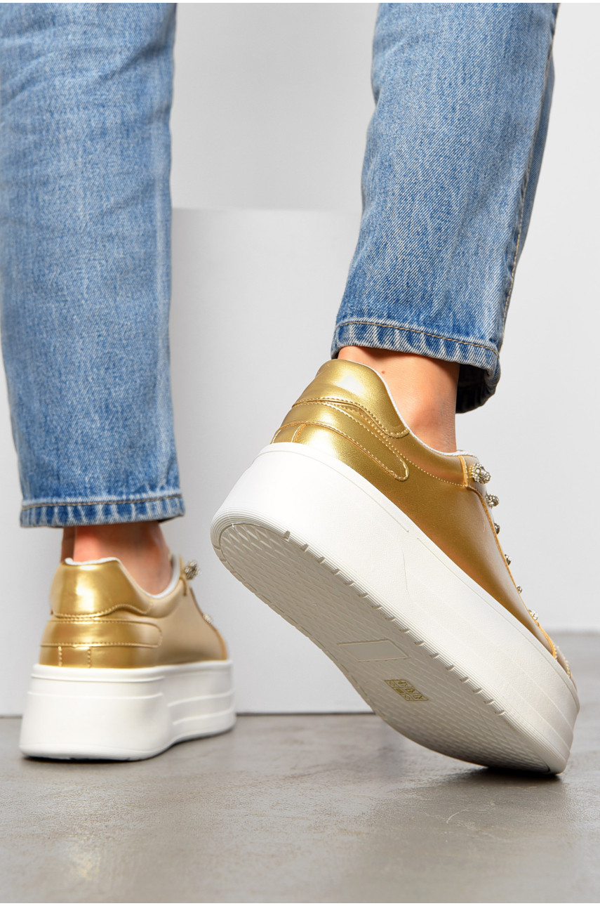 Кросівки жіночі золотистого кольору на шнурівці 2024-17-4 196956