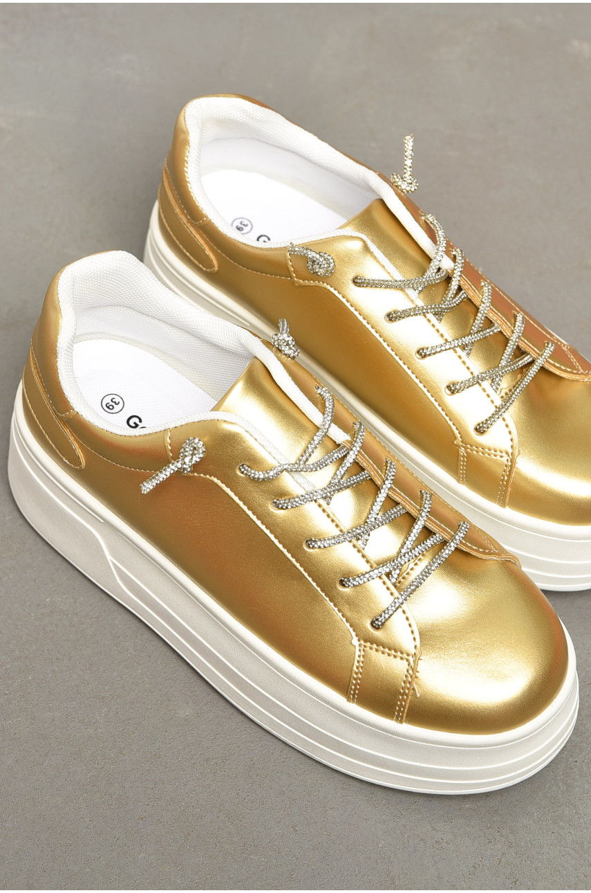 Кросівки жіночі золотистого кольору на шнурівці 2024-17-4 196956