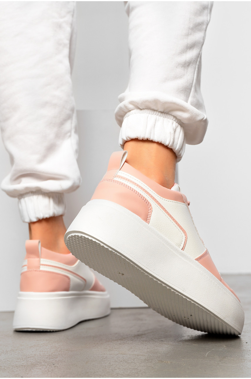 Кроссовки женские бело-розового цвета на шнуровке 2024-7-3 196957 Кроссовки женские бело-розового цвета на шнуровке 2024-7-3 196957