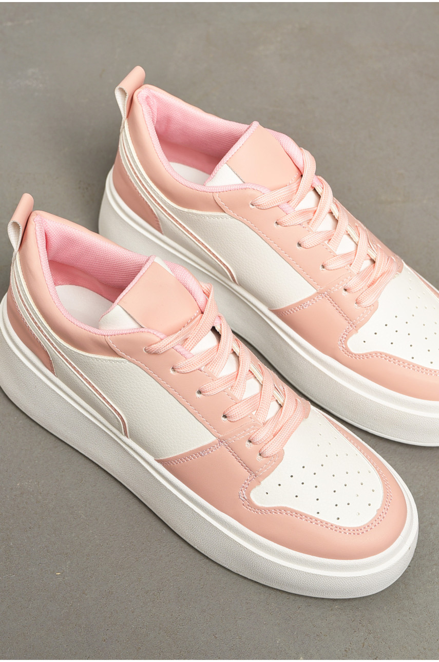 Кроссовки женские бело-розового цвета на шнуровке 2024-7-3 196957 Кроссовки женские бело-розового цвета на шнуровке 2024-7-3 196957