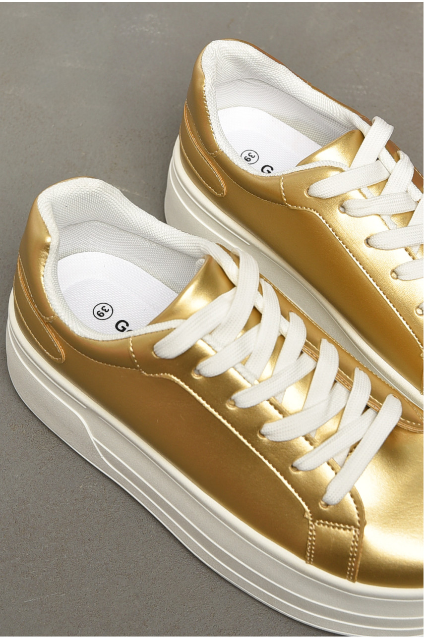 Кросівки жіночі золотистого кольору на шнурівці 2024-17-4а 196963